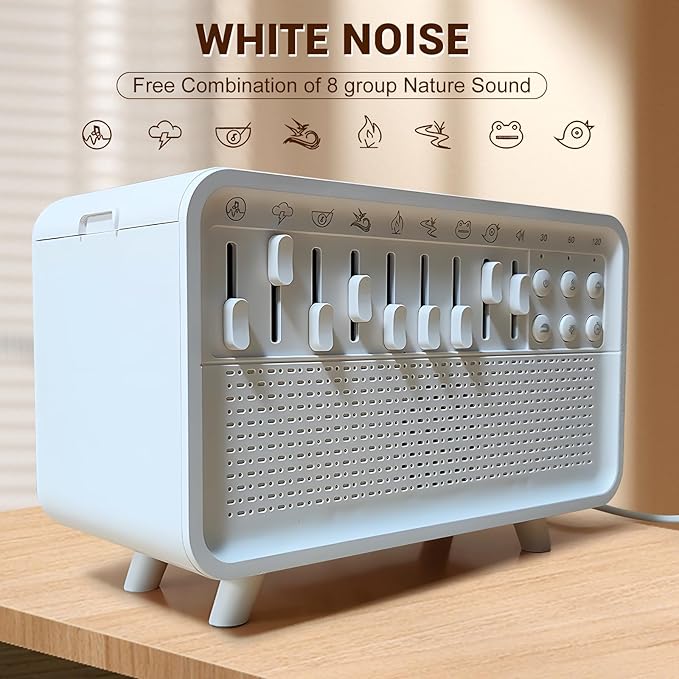 4-in-1 White Noise Machine, White Noise Humidifier with 8 Ambient Sounds & Night Light